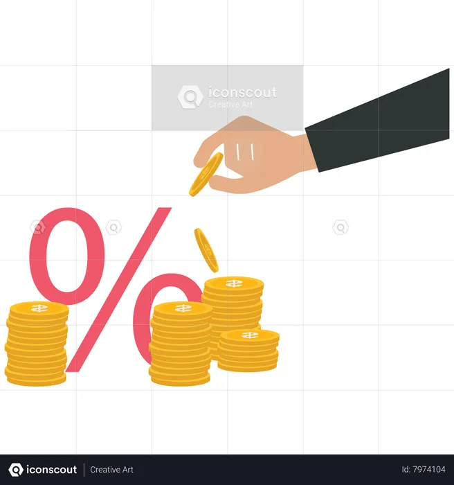 Businessman putting a US Dollar coin into a percentage symbol  Illustration