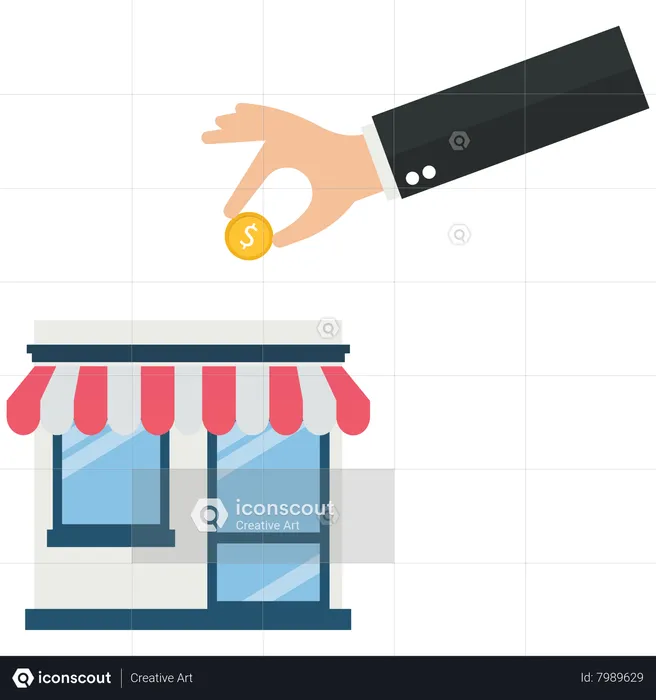 Businessman putting a Us Dollar coin into a shop  Illustration