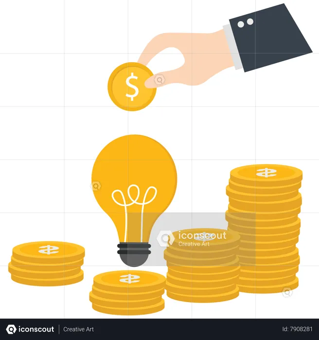 Businessman putting dollar coin into a light bulb  Illustration