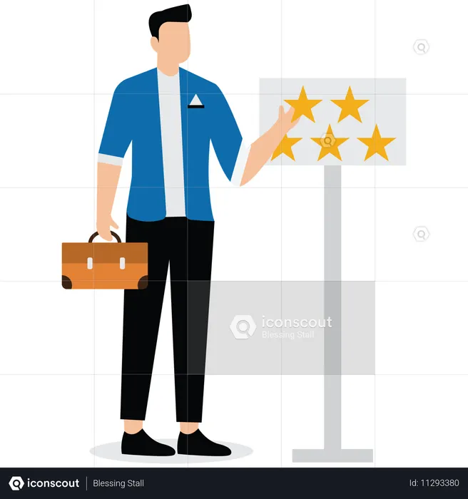 Businessman putting five stars as feedback  Illustration