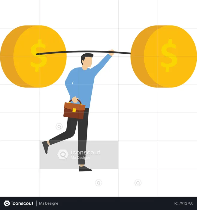 Businessman raising dumbbells with money symbol  Illustration