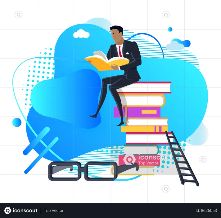 Businessman reading books and gaining knowledge  Illustration