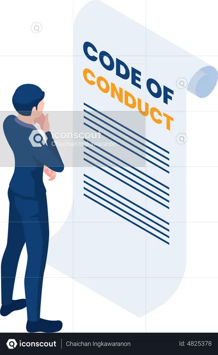 Businessman Reading Code of Conduct Document  Illustration