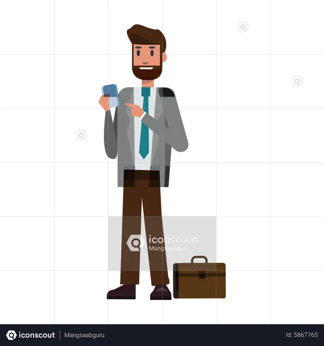 Businessman reading message on smartphone  Illustration