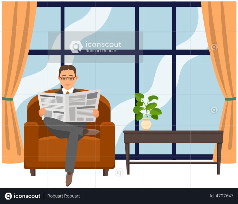Businessman reading newspaper  Illustration