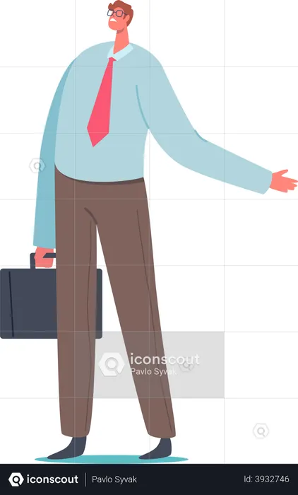 Businessman ready for office pointing finger  Illustration