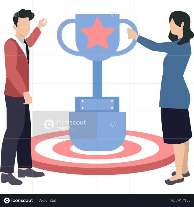 Businessman receives achievement trophy  Illustration
