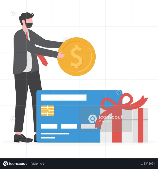 Businessman receives cashback through online payment  Illustration