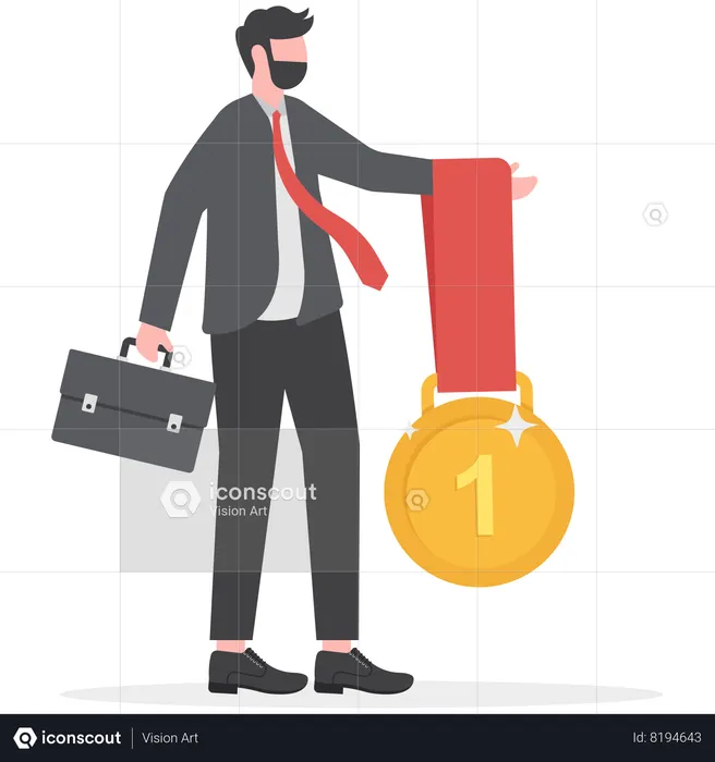 Businessman receives gold medal  Illustration