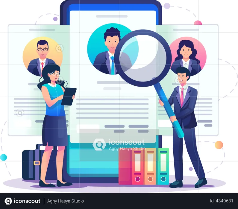 Businessman recruiting employees online  Illustration