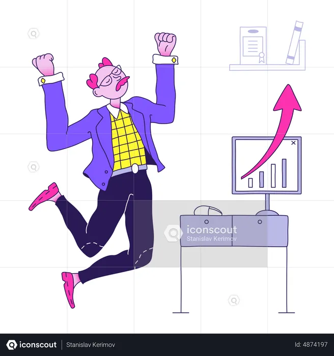 Businessman rejoices over growing profits  Illustration