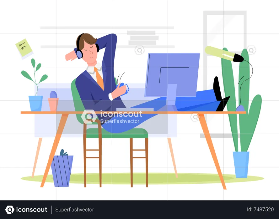 Businessman relaxing at office  Illustration