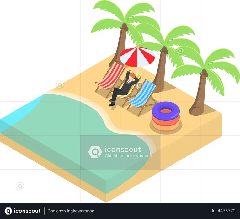 Businessman relaxing on the beach  Illustration