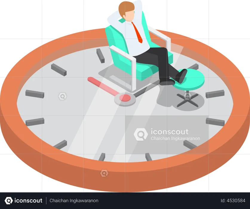 Businessman relaxing on the sofa with clock  Illustration