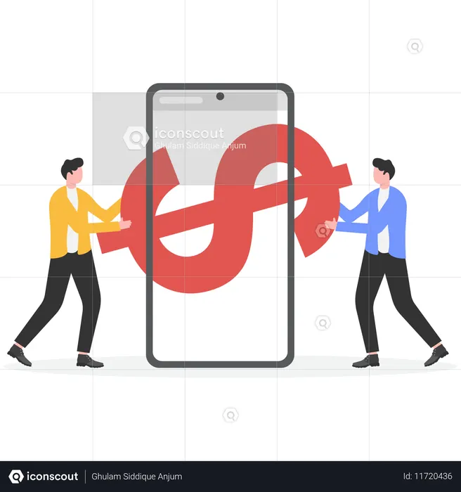 휴대폰에서 달러를 꺼내는 사업가  일러스트레이션