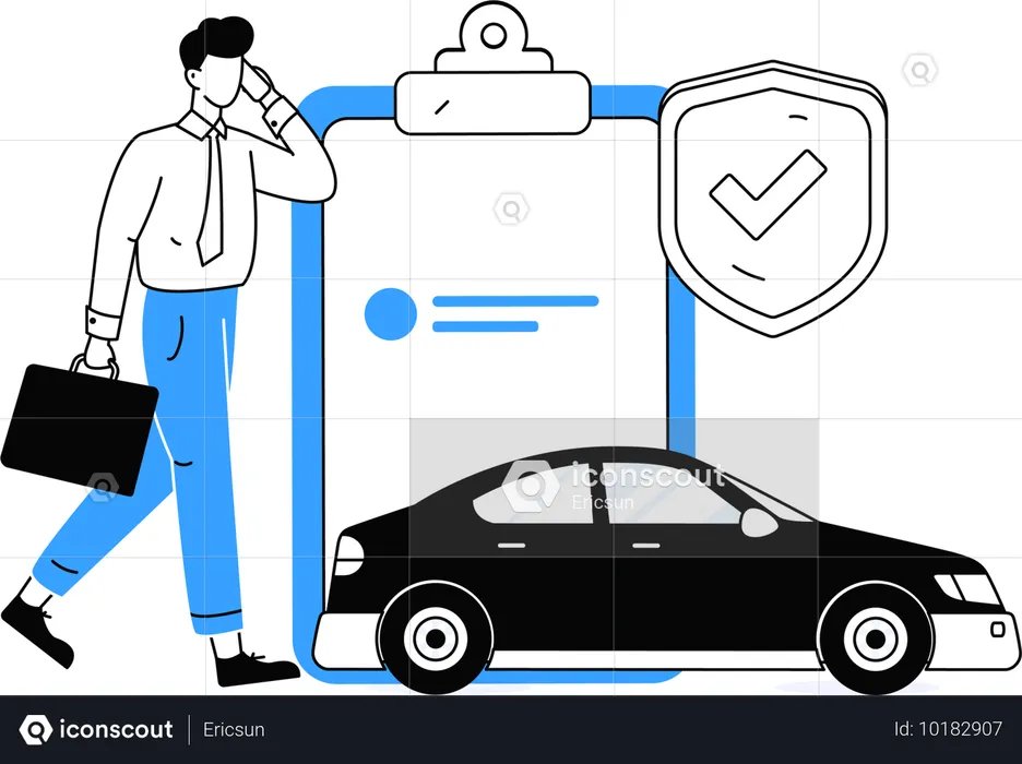 Businessman renewing car insurance contract  Illustration