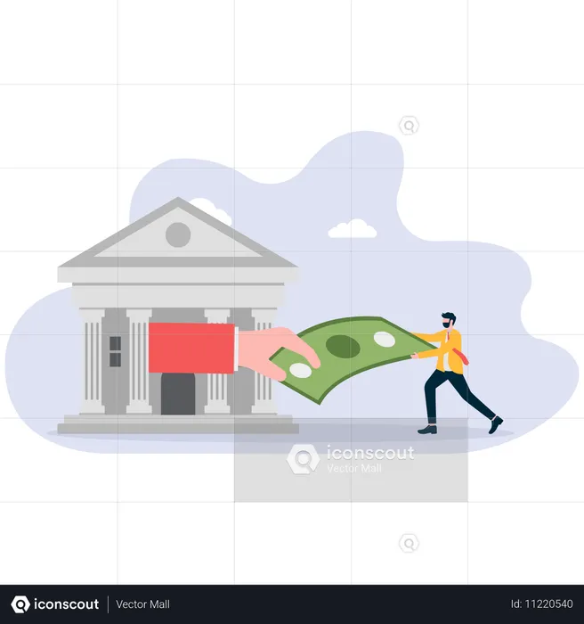 Businessman repaying bank loan  Illustration