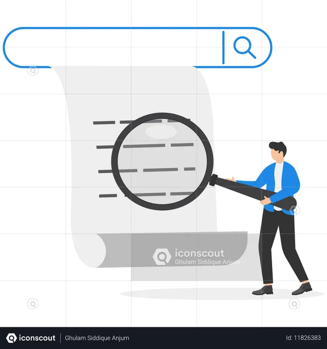 Businessman researches on business report  Illustration