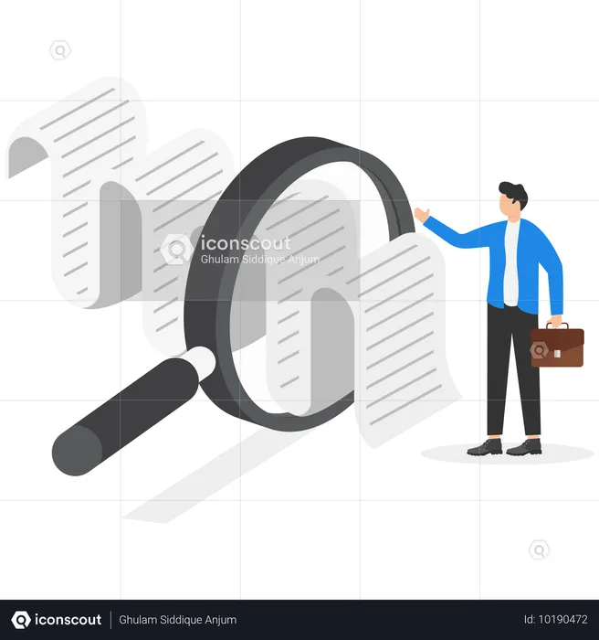 Businessman researching on document report  Illustration