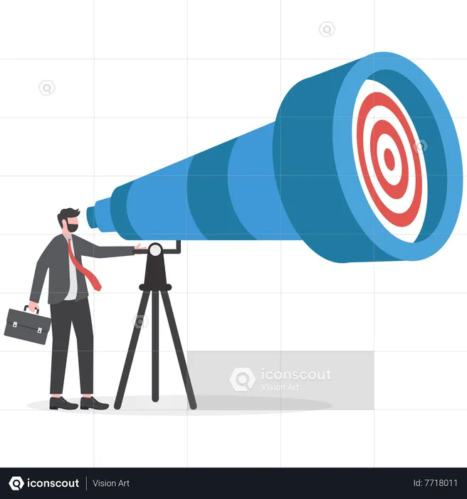 Businessman researching  with telescope  Illustration