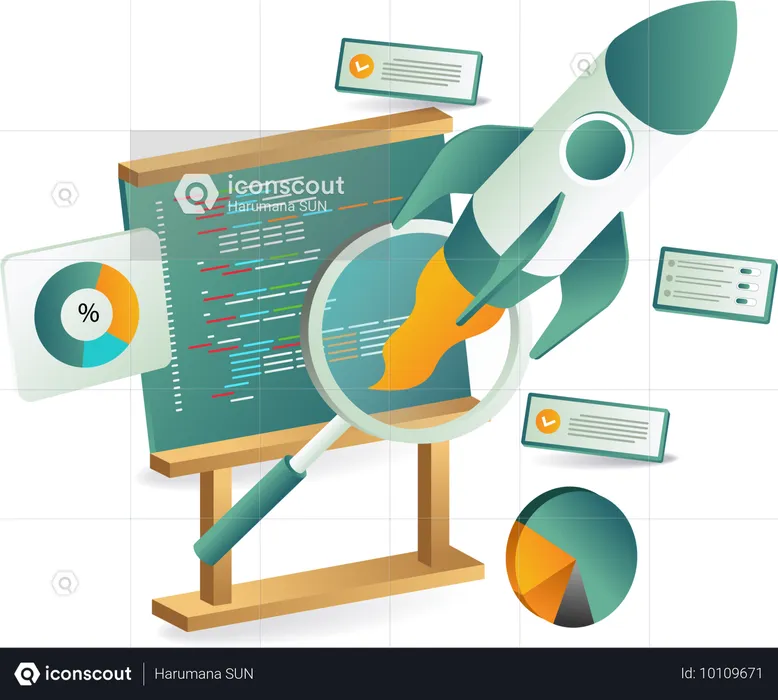 Businessman reviewing launching program  Illustration