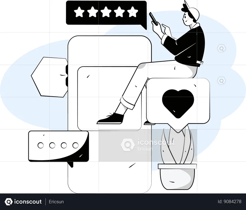 Businessman reviews at social media feedback  Illustration