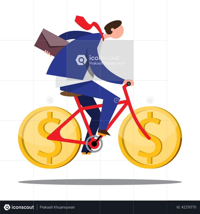 Businessman riding bicycle to work  Illustration
