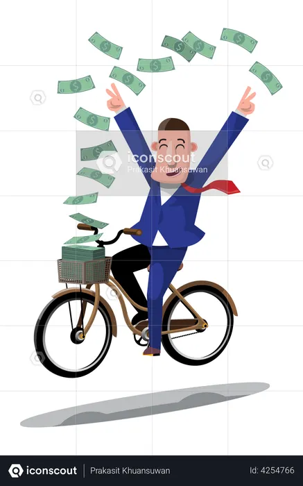 Businessman riding cycle to save money  Illustration