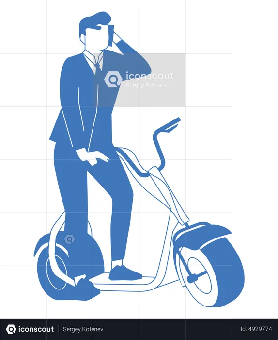 Businessman riding electric scooter while talking on mobile  Illustration