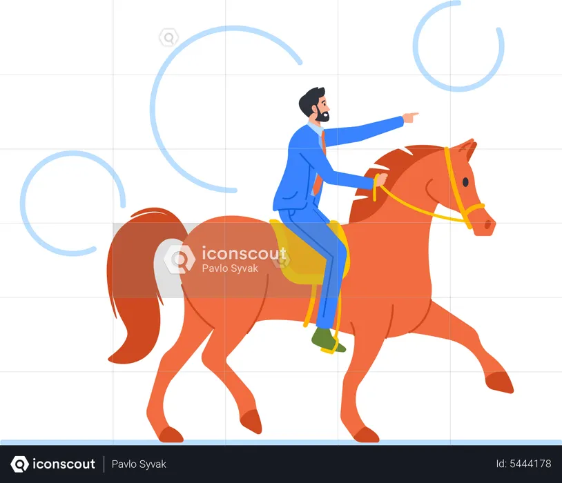 Businessman Riding Horse And Showing Direction  Illustration