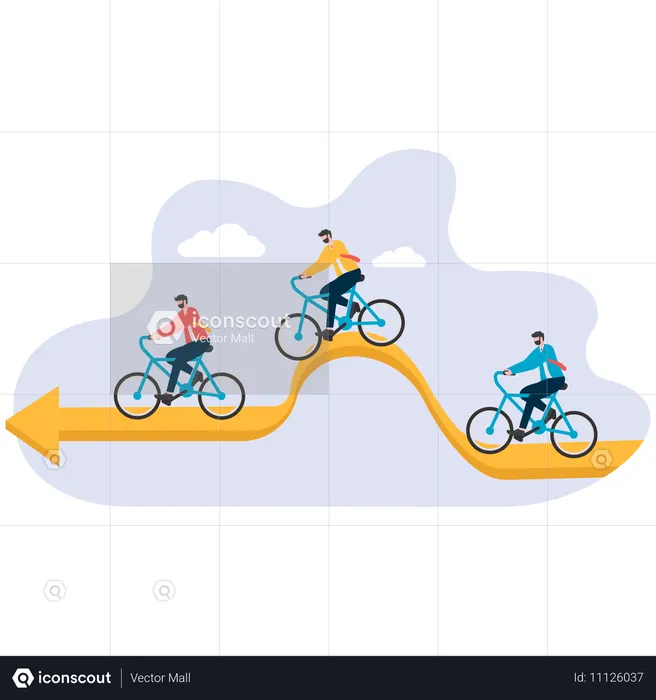 Businessman riding on curved arrow  Illustration