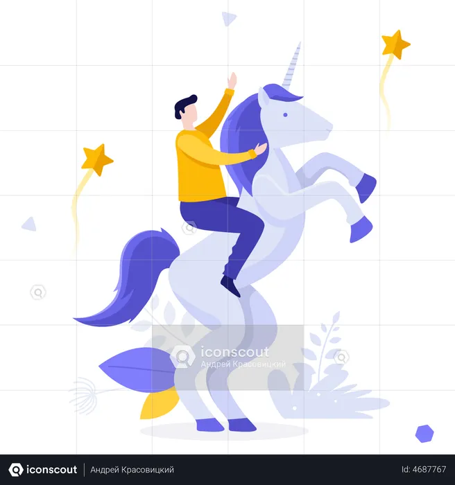 Businessman Riding Unicorn  Illustration