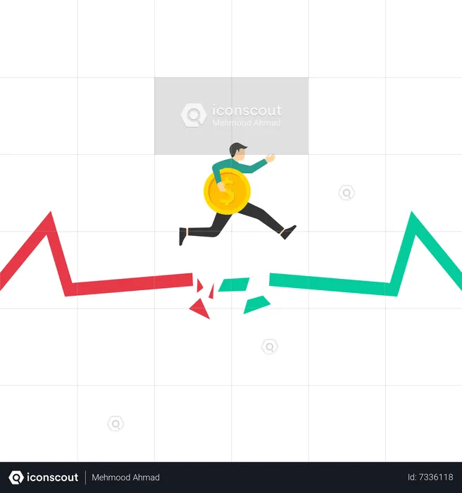 Businessman riding unicycle on stock chart  Illustration