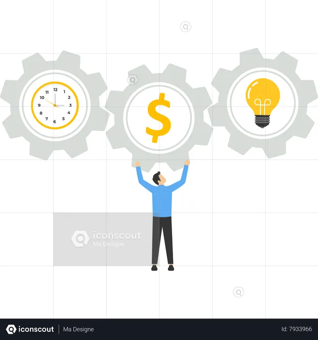 Businessman rolling gears with working time  Illustration