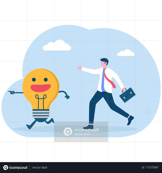 Businessman run after idea bulb through the crossroad  Illustration