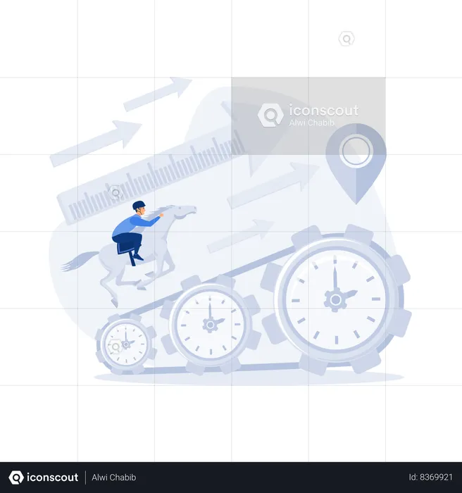 Businessman Run Along Gear In Form Of Clock  Illustration