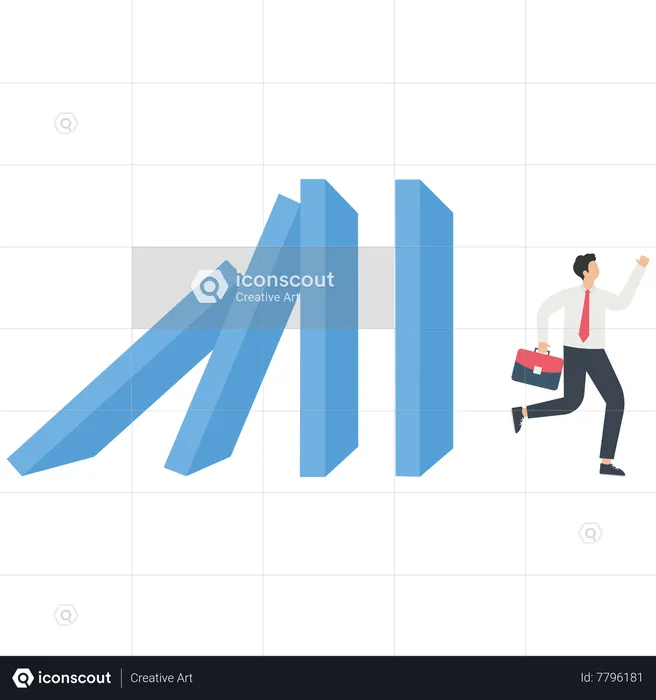 Businessman run away from a domino effect  Illustration
