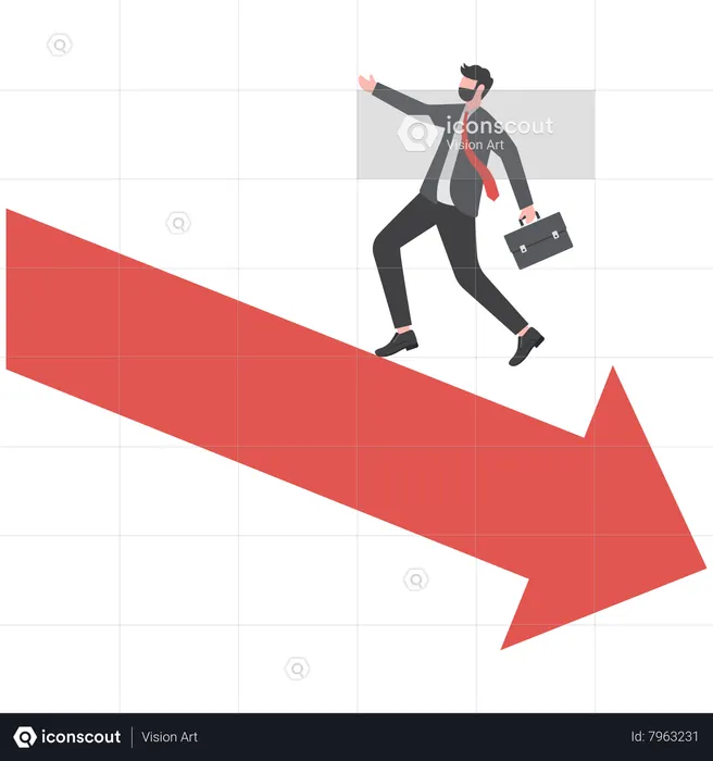 Businessman run away from falling graph  Illustration
