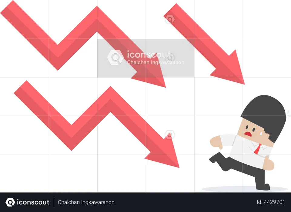 Businessman run away from falling graph  Illustration