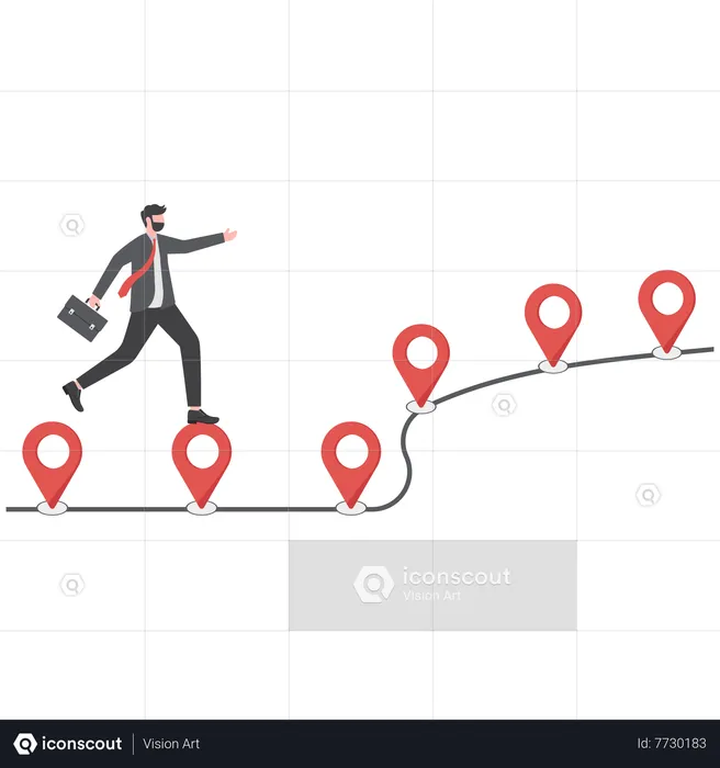 Businessman run on milestone location pin on business roadmap  Illustration