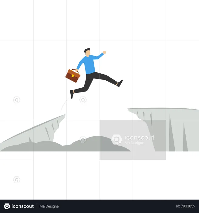 Businessman running across abyss  Illustration