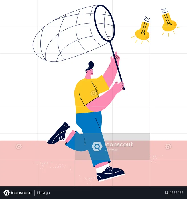 Businessman running after creative idea  Illustration