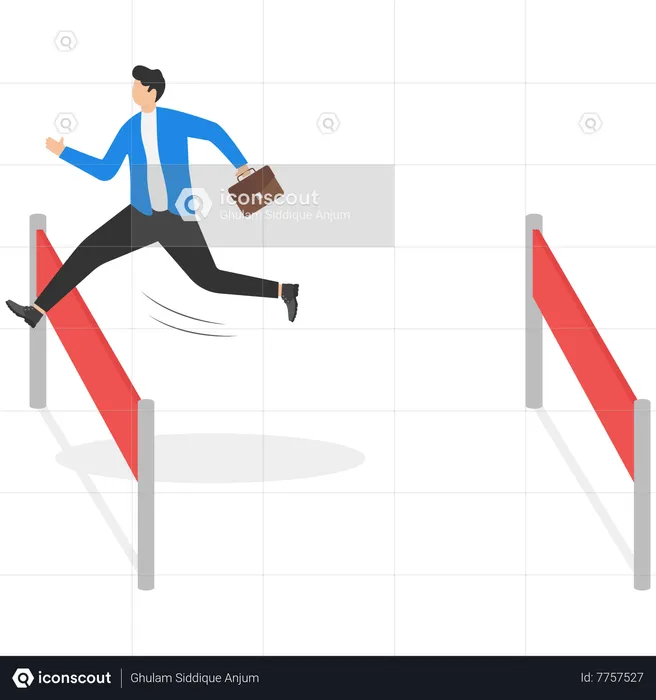 Businessman running and jumping hurdles  Illustration