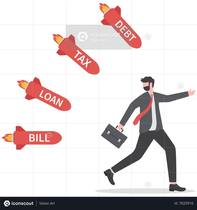 Businessman running away from a business problem  Illustration