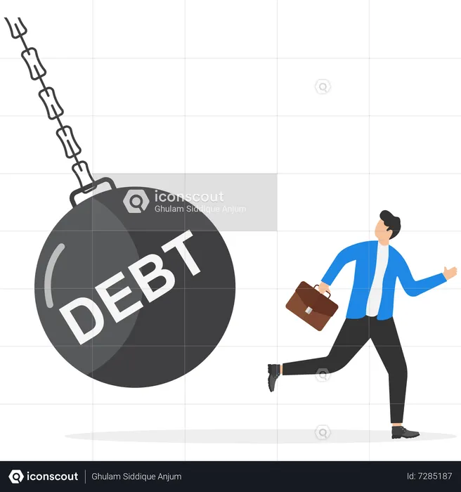 Businessman running away from debt pendulum  Illustration