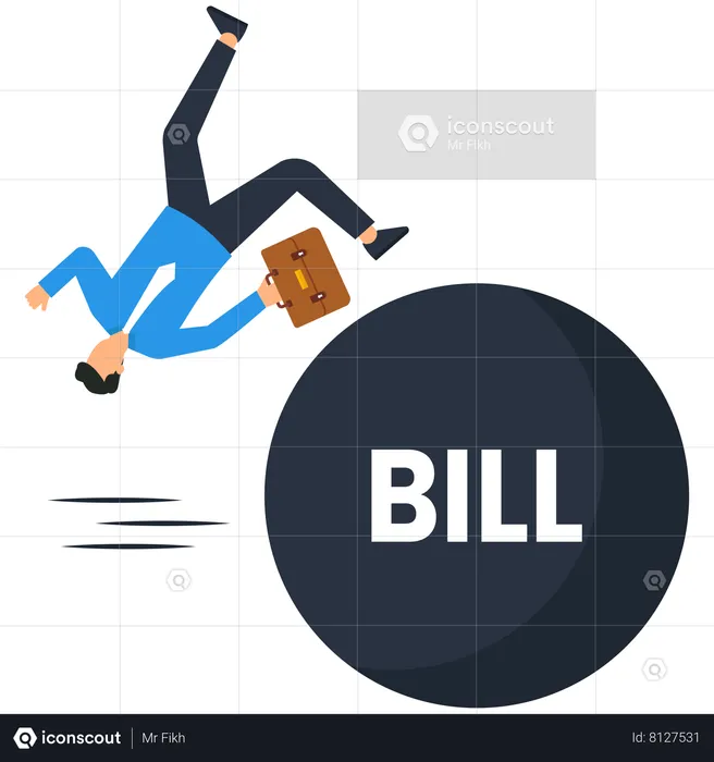 Businessman running away from huge Bill pendulum  Illustration
