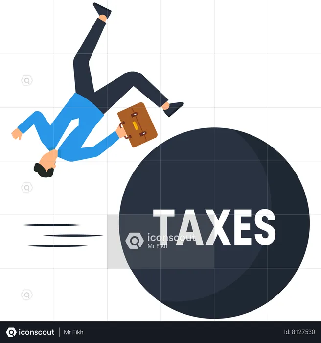 Businessman running away from huge tax pendulum  Illustration