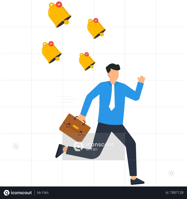 Businessman running away from ringing bell notifications  Illustration