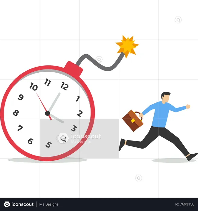 Businessman running away from time countdown bomb  Illustration