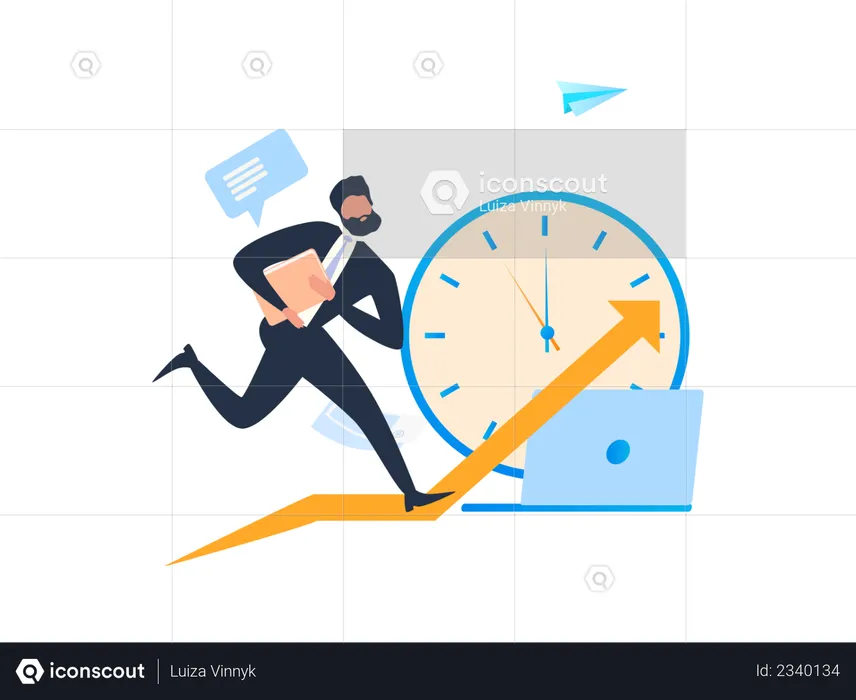 Businessman Running because of Work Problem and Schedule Organization  Illustration